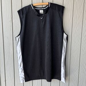 Vintage 2000s Nike Tank Top Black Jersey Center Swoosh Silver Tag Men's XL